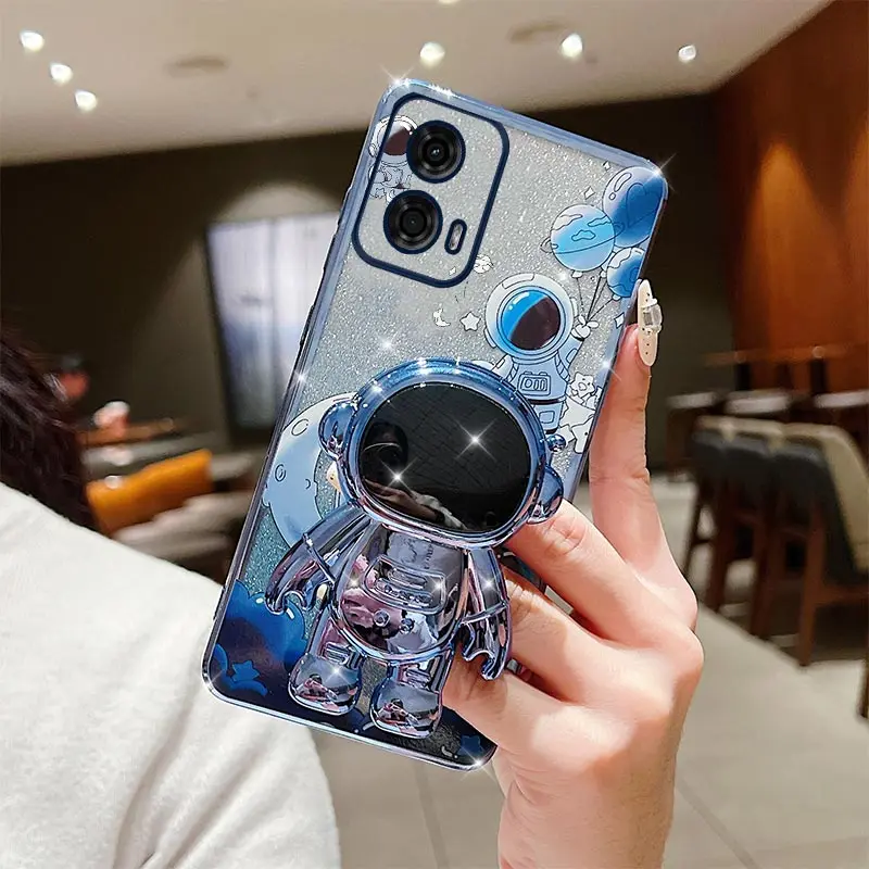 Flexible Astronaut Plating Phone Holder Case with Shatterproof Camera Protection and Soft Back Cover