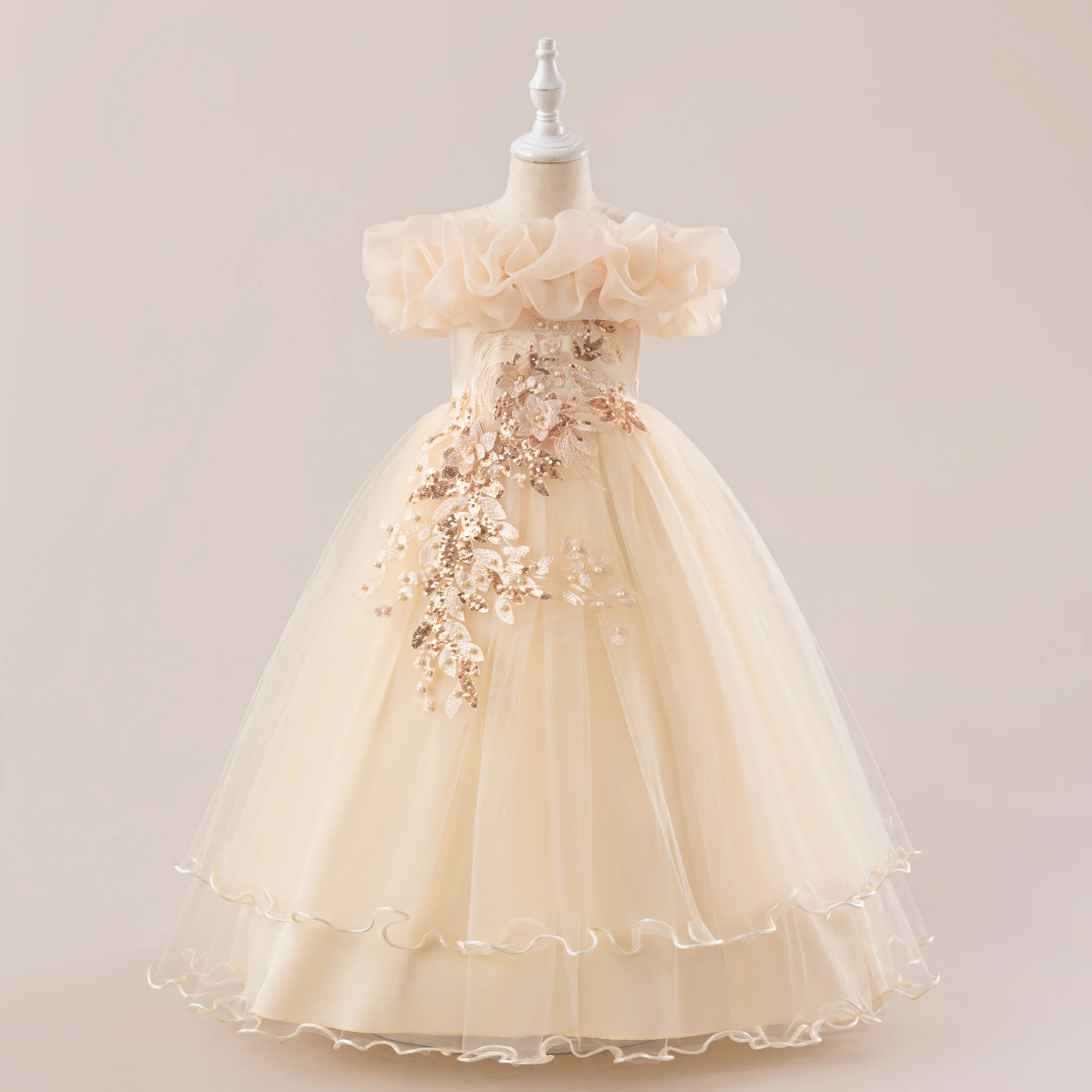 Elegant Pink Flower Girls Party Dress - Bridesmaid Ball Gown & Princess Dress