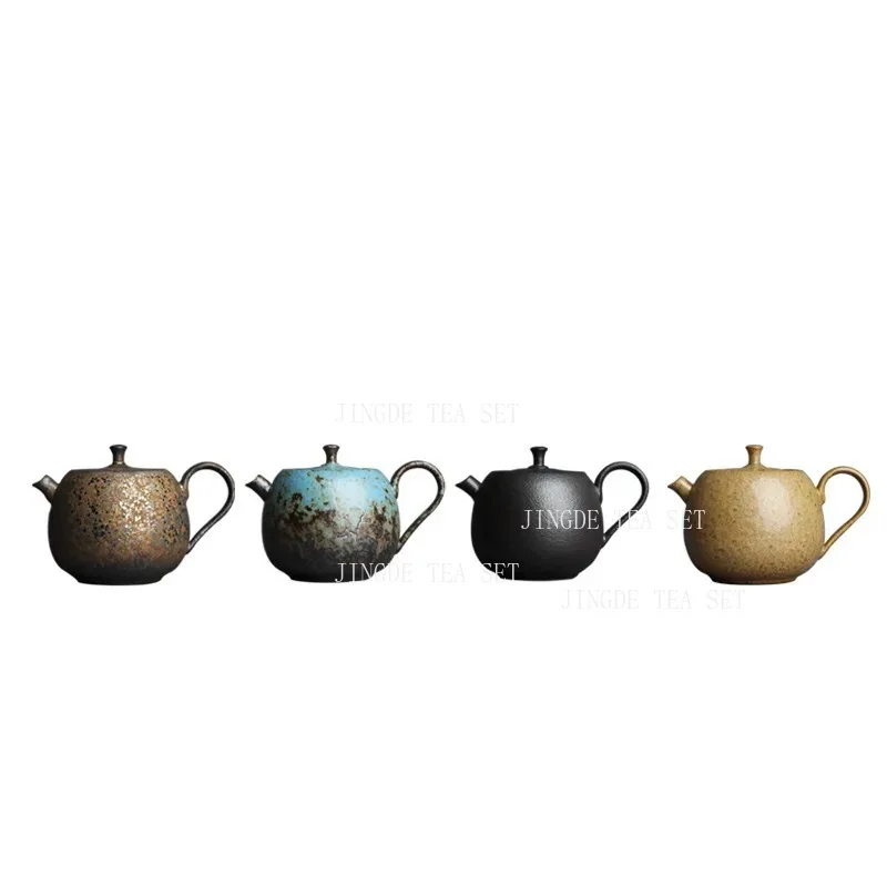 230ml Ceramic Teapot Household Side Handle Tea Maker Chinese Retro Gilded Iron Glaze Tea Set Handmade