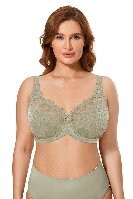 La Isla Women's Floral Jacquard Full Coverage Unlined Plus Size Bras Soft  Sheer Lace Non-padded Wireless Bra Women Underwear 36 38 40 42 44 46 48 C D  DD E F