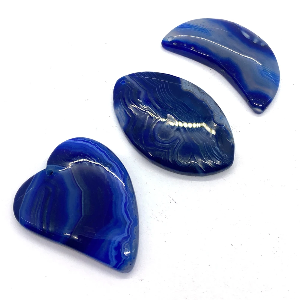 5pcs Blue Striped Agate Pendants Set Natural Stone Reiki Healing Stone for Jewelry DIY Making Necklace Charms Accessories Onyx