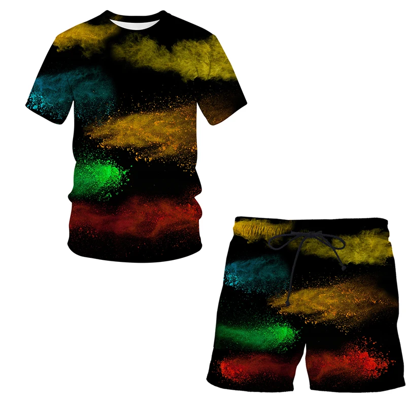 

Men's Casual Shorts Hip Hop Streetwear Male Short Pants 3D print Splash tie dyeing T Shirts+Shorts Two Pieces Sets Shorts Homme