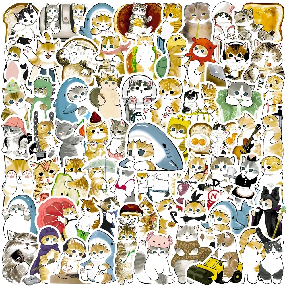 100PCS Funny Cat Cartoon Stickers Cute Decorative Stationery Scrapbook Notebook Phone Diary DIY Graffiti Sticker Toy etori life 1roll macaron writable tape label sticker diy decorative stationery album diary cup notebook mobile phone scrapbook