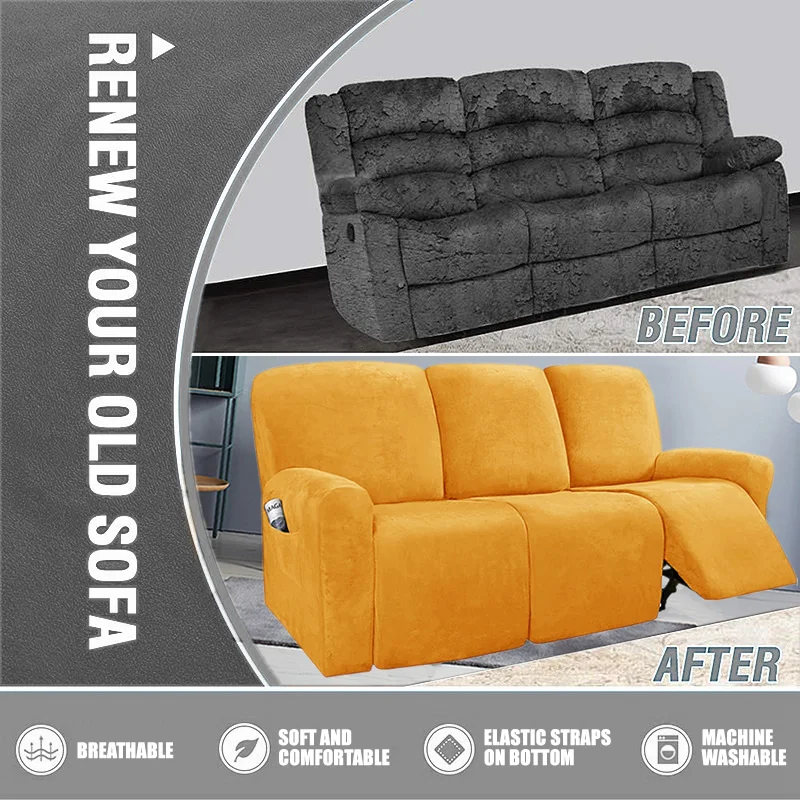 1/2/3 Seater Velvet Stretch Recliner Sofa Cover  Relax Armchair Slipcover Elastic All-inclusive Reclining Sofa Protector 6