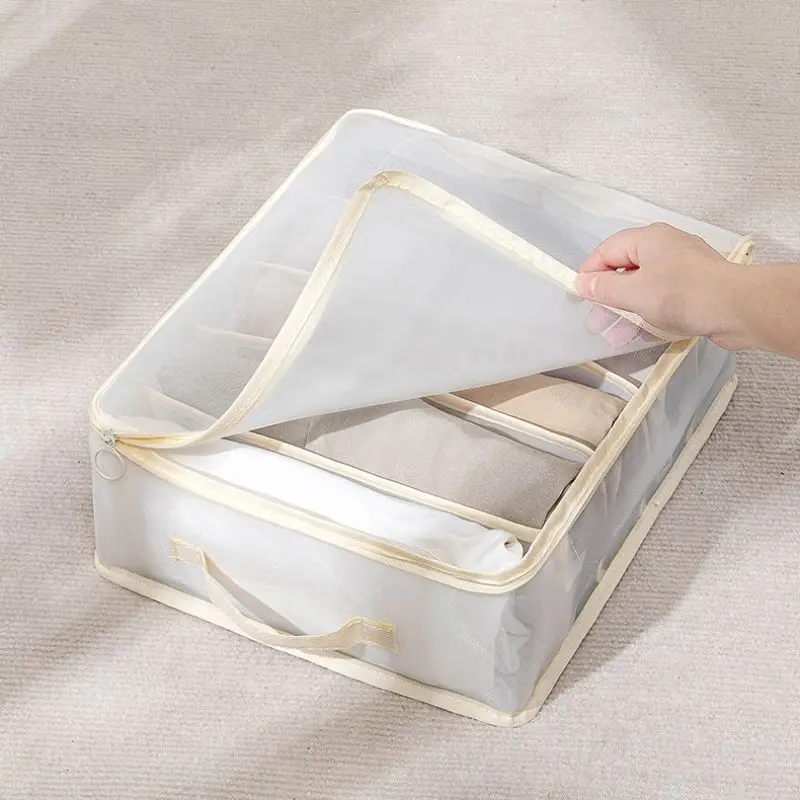 Foldable Storage Bag with Divided Interior Mesh Fabric Organizer Containers Large Stackable for Closet Suitcase Bedroom Travel 4