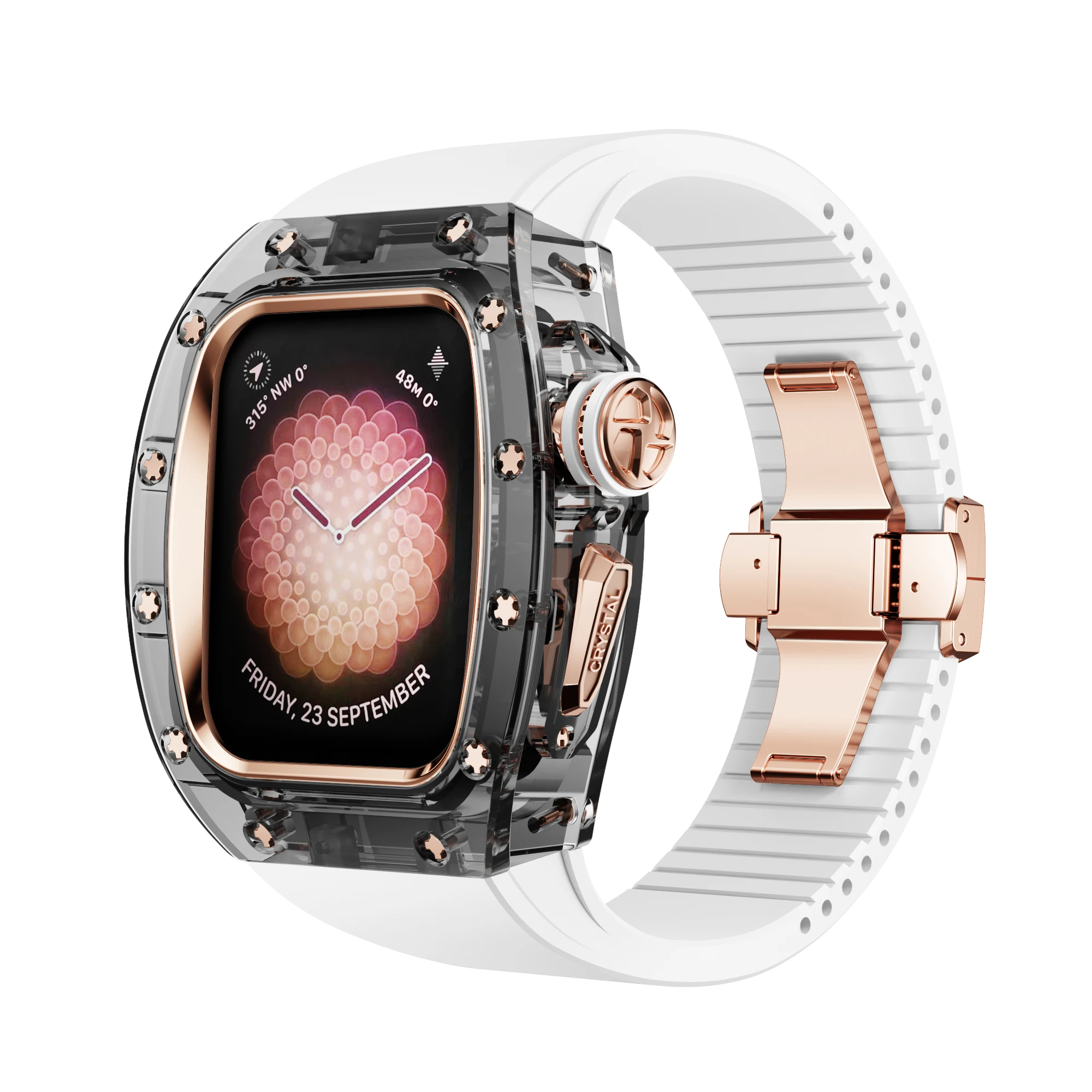애플 워치용 Viton 스트랩 크리스탈 모드 키트, 패션 개조 케이스, 럭셔리 iWatch 시리즈 9, 8, 7, 6, 5, 4, SE, 화이트 밴드, 44mm, 45mm