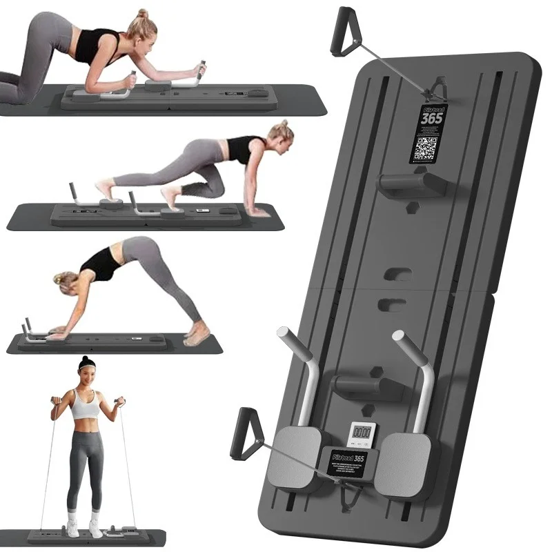 4 in 1 Pilates Board Reformer Set,Multi-Purpose Foldable Pilates Reformer Board for Home Daily Exercise,with Scientific Timer