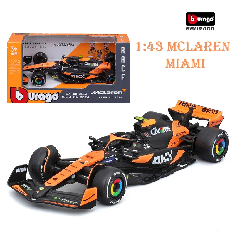 Bburago1: 43 McLaren 2024 MCL38 Miami GP Formula Racing Alloy Car Model Toy