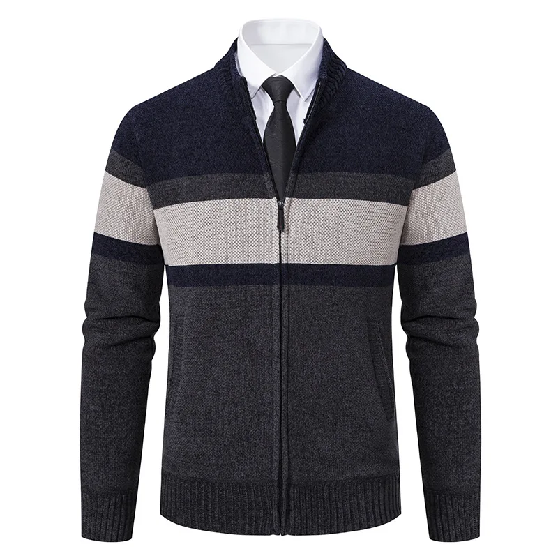 2023 Autumn New Men's Knitted Cardigan Chenille Long Sleeve Youth Slim Fit Striped Sweater Wholesale for Men's Sweaters