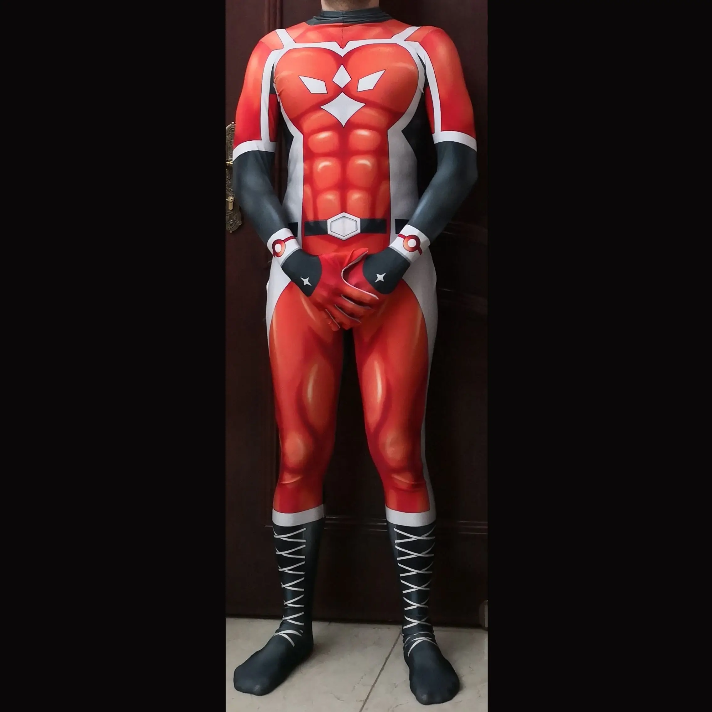 

Halloween Live A Hero Cosplay Costume Zentai Red Strong Suit Superhero Bodysuit Adults Kids Jumpsuits
