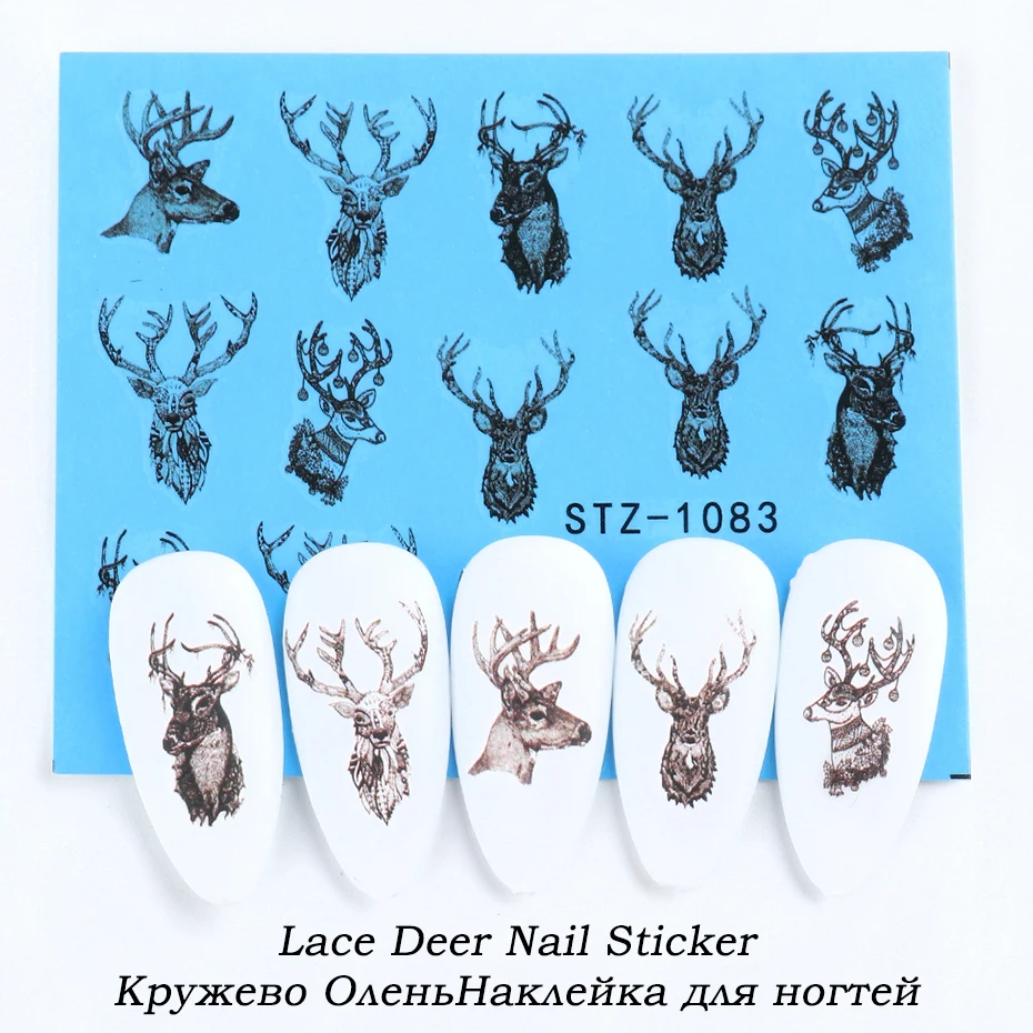 Lace Design Water Nail Stickers Christmas Tree Snowman Star Deer Sliders for Nails Manicure Winter Decorations LYSTZ1082-1097