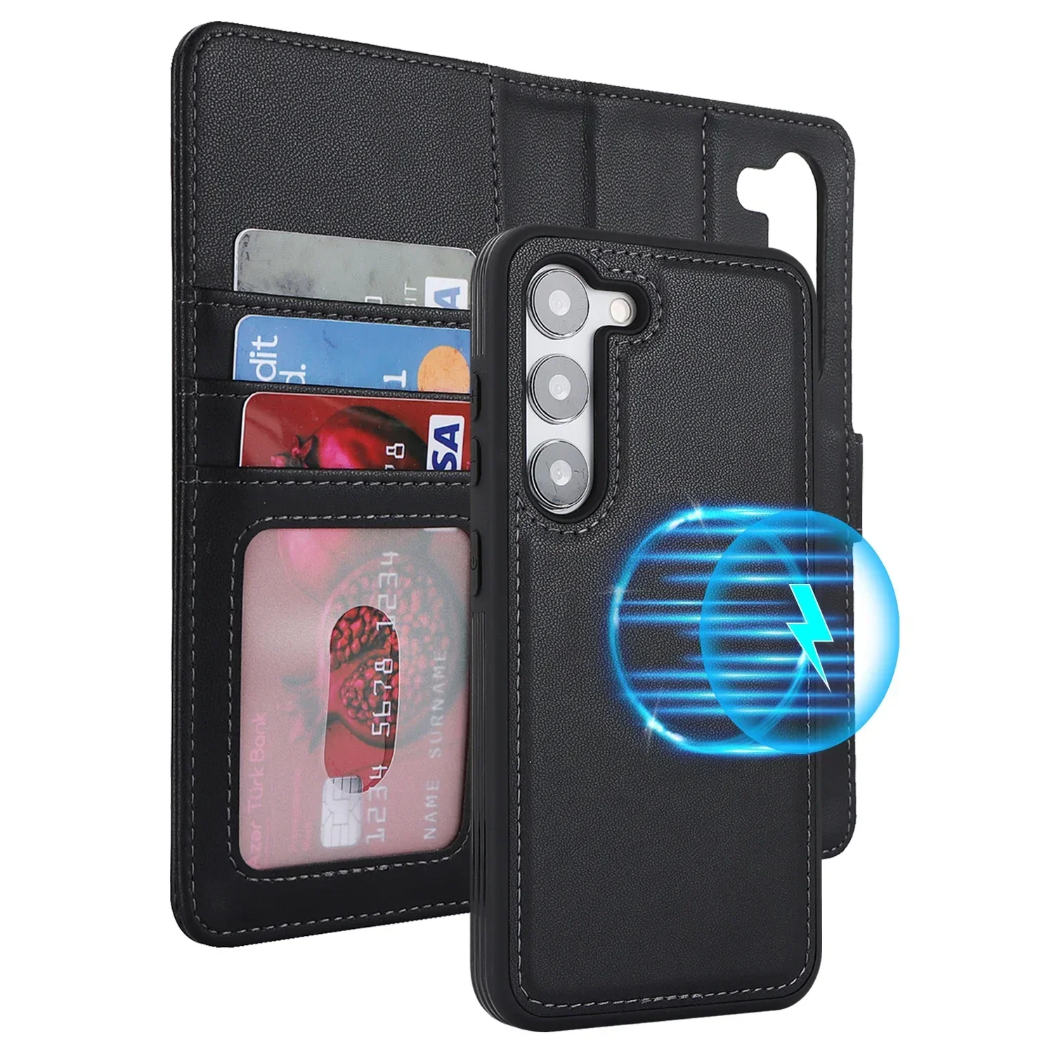 2-in-1 Leather Wallet Case with Card Holder & Magnetic Closure