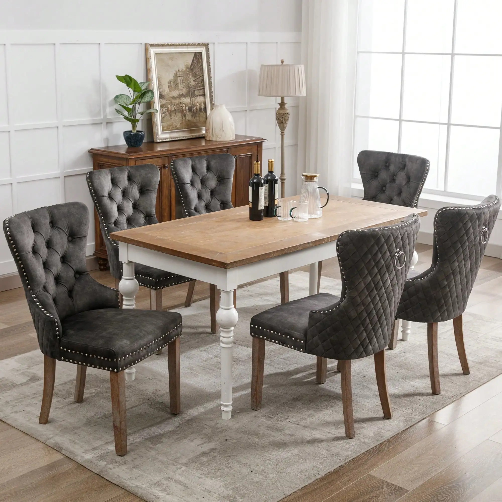 KOMHTOM Dining Room Chairs, Set of 6, Modern Upholstered Chairs with High Back and Nail Head Trim, Velvet Living Room Chair