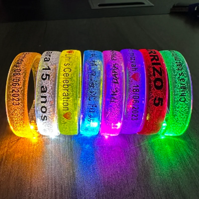 

50Pcs LED Bracelets Personalized Customized Logo Flashing Light Up Bracelet Glow Stick Wristband Birthday Neon Wedding Party