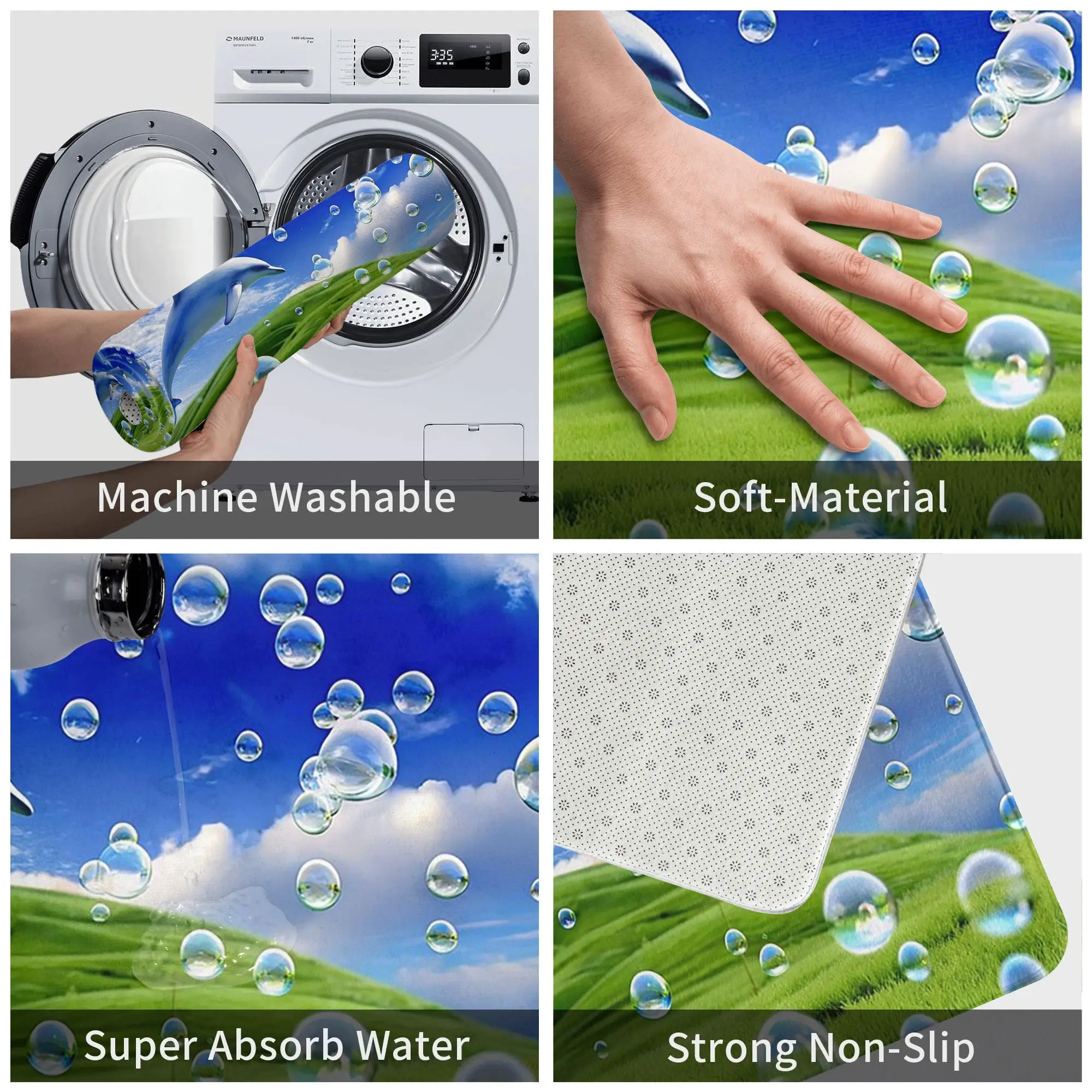 Frutiger Aero Dolphin and Mountains and Sky 미끄럼 방지 도어매트 바닥 매트 주방 입구용 러그 홈 침실 발판 매트