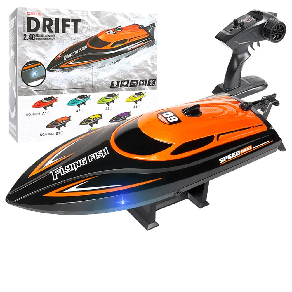 2.4G 4CH RC Boat Waterproof 25km/H High Speed Electric Racing Speedboat with LED Light Outdoor Lakes Pools Toys for Boys Kids remote control boat