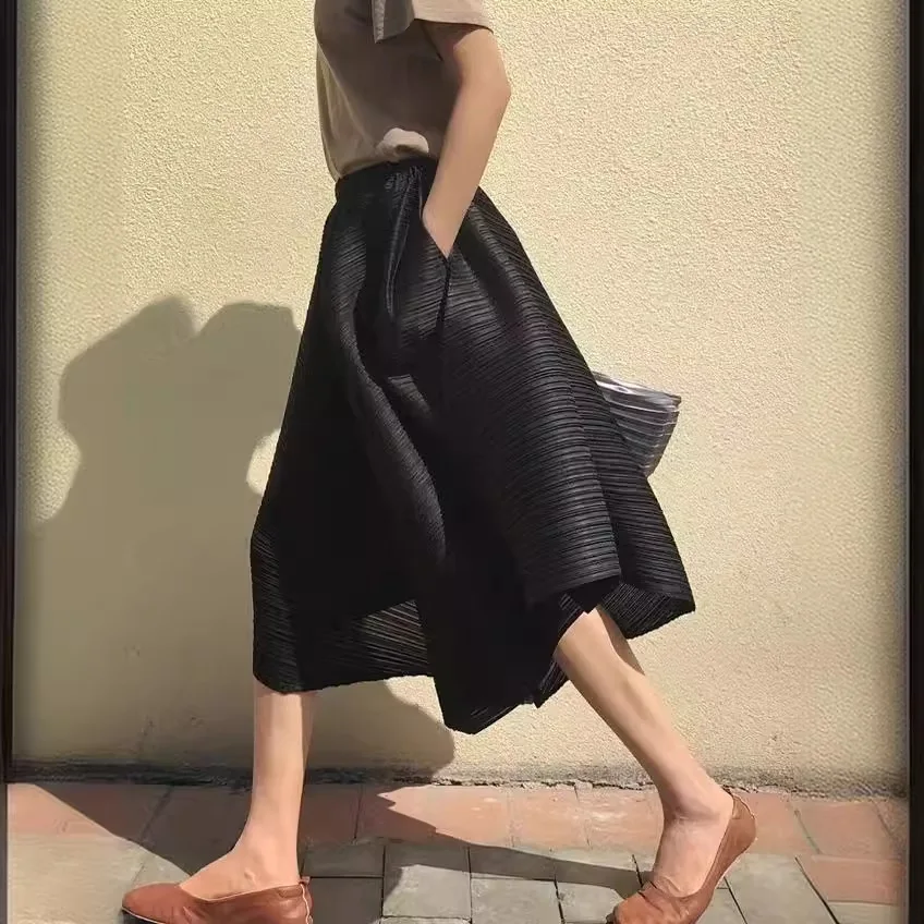 Pleated skirt pants with irregular hem and umbrella shaped loose wide leg pants  sweatpants women  korean  pants women