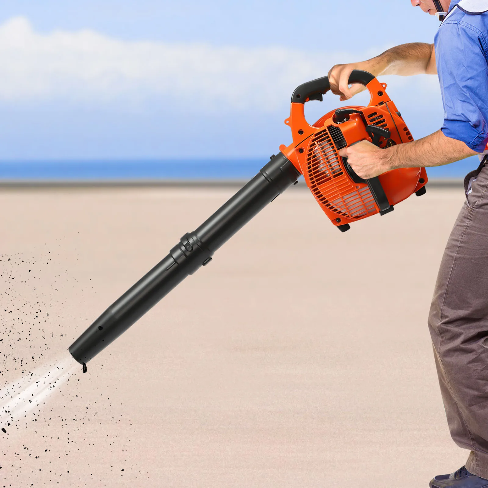 25.4cc 2 Stroke Heavy Duty Gas Handheld Leaf Blower Gasoline Blade Blower Shredder W/ Two Tubes and Collecting Bag