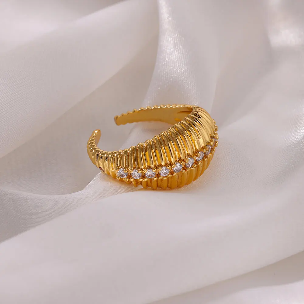 Zircon Chunky Mussel Rings Gold Color Stainless Steel Geometric Opening Ring