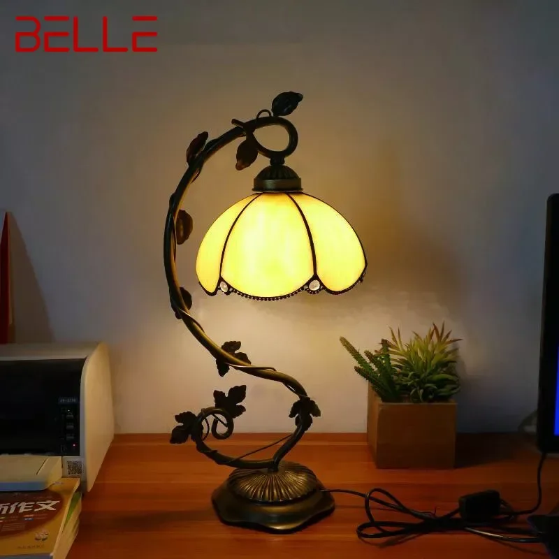 

BELLE Tiffany Table Lamp American Retro Living Room Bedroom Lamp Luxurious Villa Hotel Stained Glass Desk Lamp