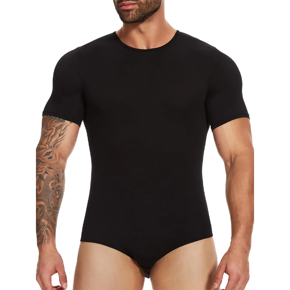 Mens Short Sleeve Bodysuit Shapewear Button Crotch Lightweight Viscose Tank Top Soft Breathable Summer Casual Romper Pajamas men underwear men undershirt short sleeve undershirt