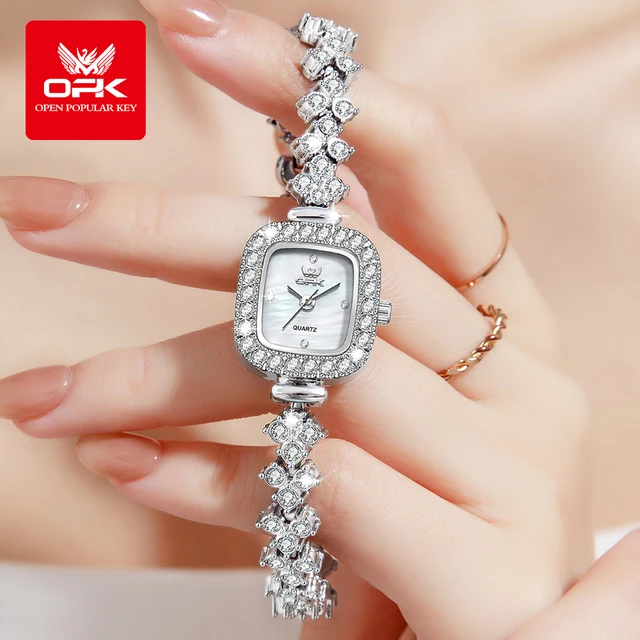 OPK 6058 New Women Watch Luxury Diamond Square Quartz Movement Stainless Steel Watch Original Diamond Fashion Dress Women Watch