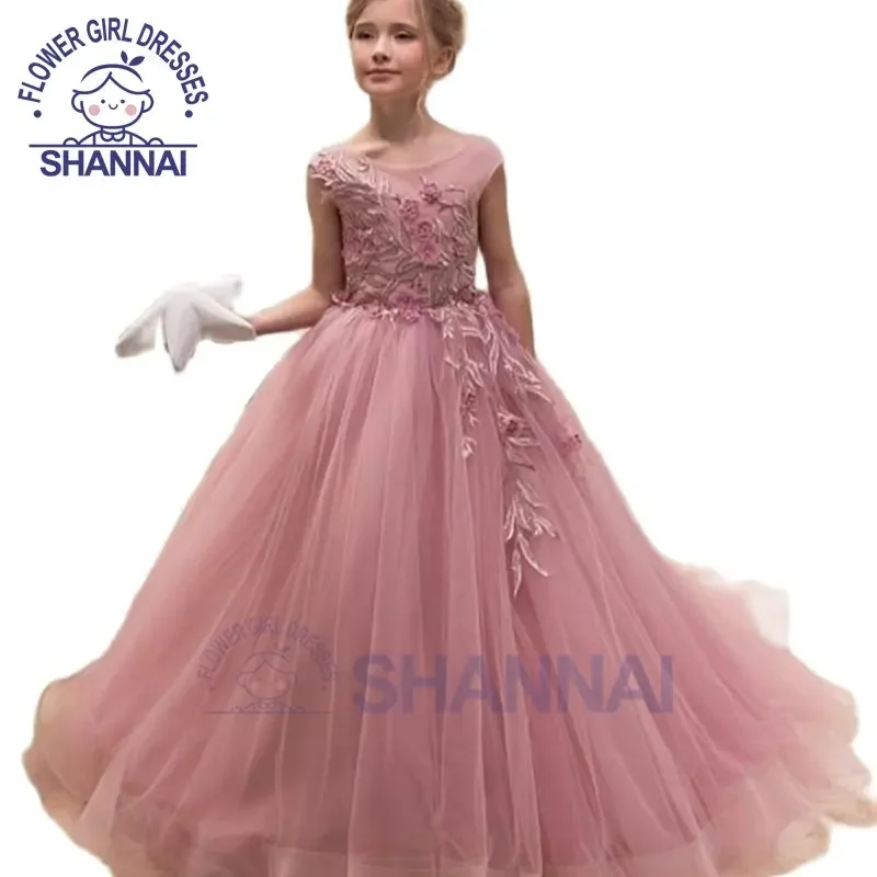 

Flower Girl Dresses Floor-Length O-Neck Sleeveless A-LINE Wedding Bridesmaid Prom Evening Princess Pageant Dress for Girls 1-14