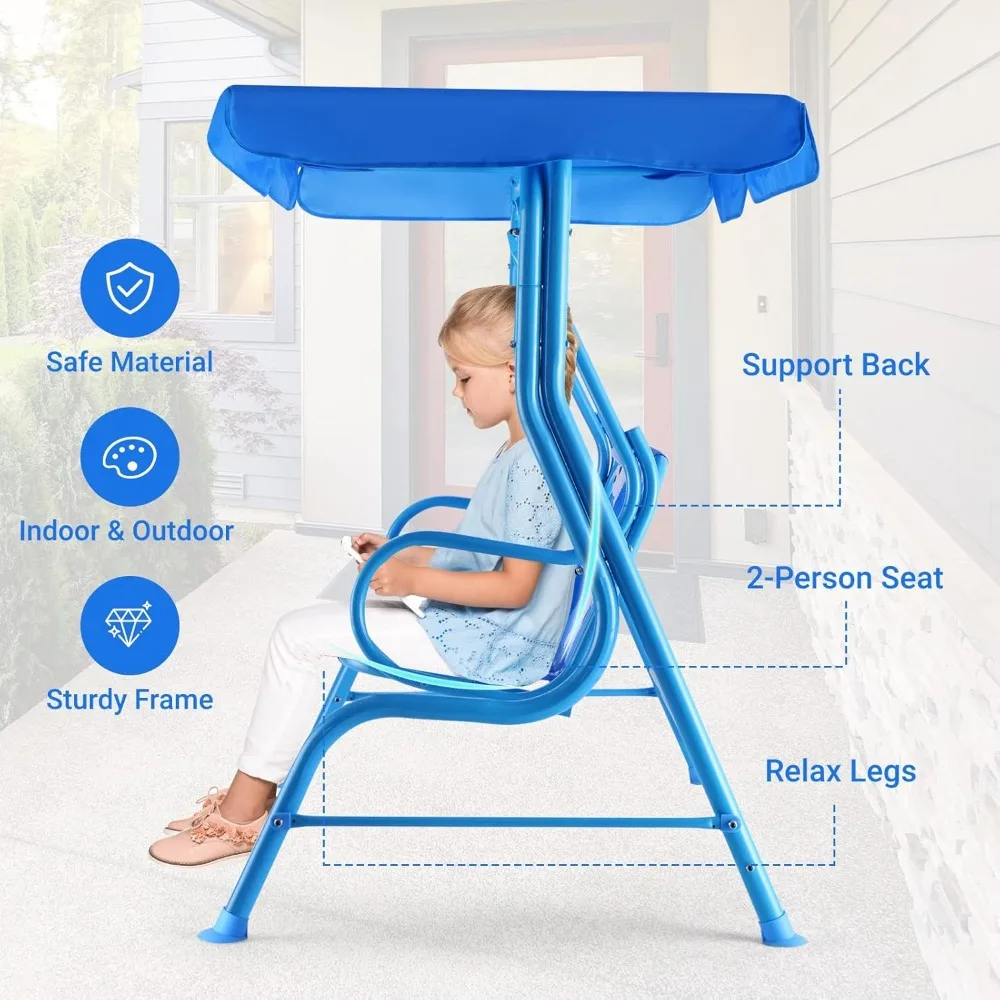 Swing w/Safety Belt, 2 Seats Outdoor Lounge   w/Removable Canopy, for Backyard Lawn, Patio Swings 5