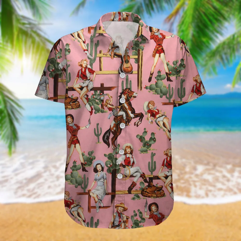 Western Cowboy Hawaiian Men'S Shirt T-shirts for men Short sleeve tee tops Oversized shirt summer men dress shirt Men's clothing