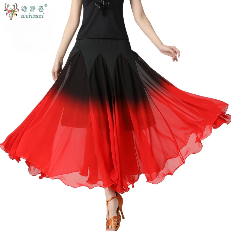 Modern Flamenco Waltz Ballroom Dance Performance Costumes Cotillion Long Bustier Gradient Color Dancing Skirt with Large Hemline