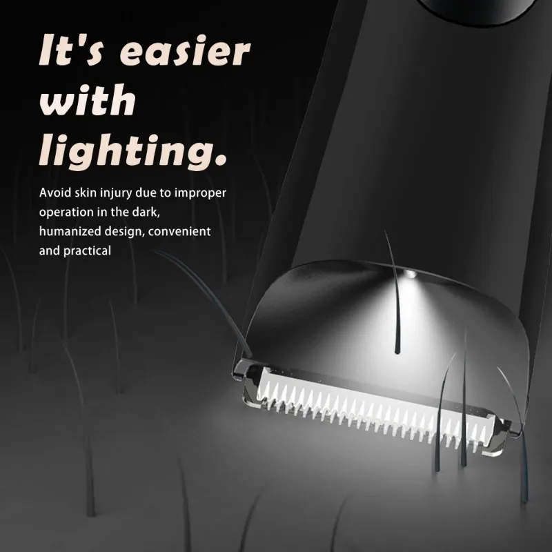 Hair Trimmer Men's Body Hair Trimmer with Light Electric Ball Public Grooming Includes 2 Protective Guards Ceramic Blade Head