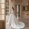 Elegant Lace Long Sleeves Women Wedding Dresses Minimalist Satin A-Line Bridal Gowns Mopping Length Vestidos De Novia Customized 2