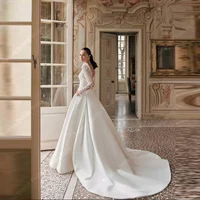 Elegant Lace Long Sleeves Women Wedding Dresses Minimalist Satin A-Line Bridal Gowns Mopping Length Vestidos De Novia Customized 2