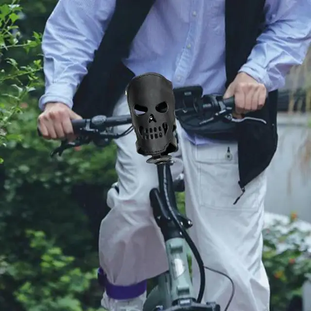 Motorcycle Biker Drink Holder PU Leather Skull Shape Universal Coffee Water Bottle Cup Holder With 2 Straps For Bicycles Bikes 4