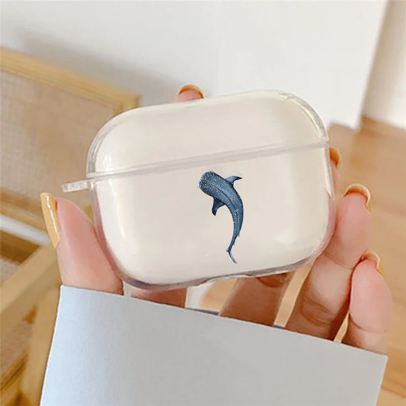 Ocean Animal Cute Dolphin & Sea Turtle Earphone Case - Sea Blue, Clear Cover