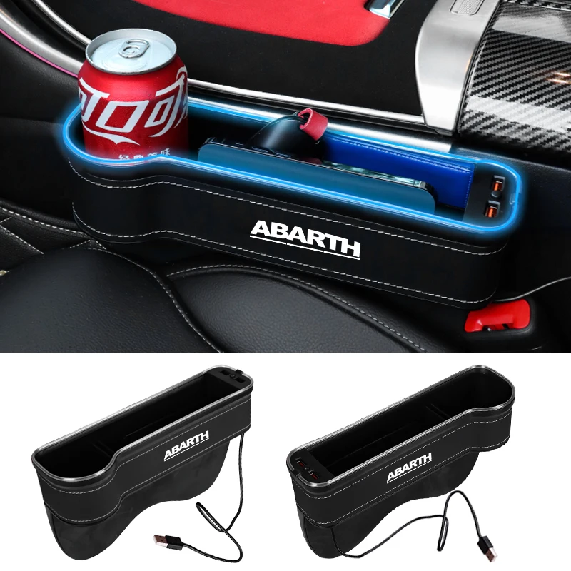 

Car seat gap storage box leather For Fiat 500 Abarth Punto 124 125 500 695 OT2000 With ambient light charging Car Accessories