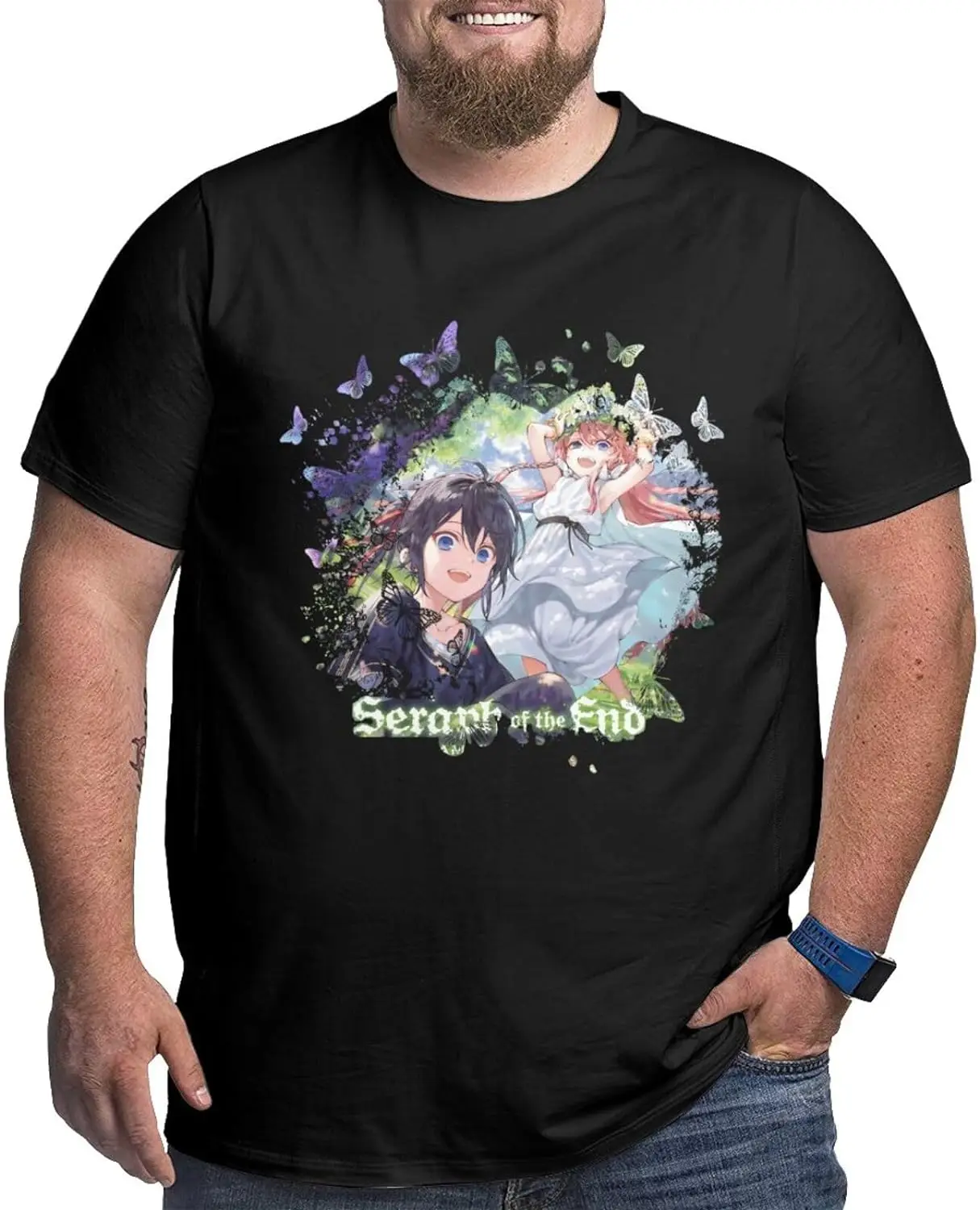 

Anime Big Size Mens T Shirt Seraph of The End Crew Neck Short-Sleeve Tee Tops Custom Tees Shirts