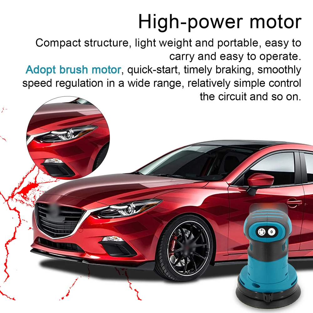 Electric Orbital Sander 125mm Brush Motor Wood Grinder Polisher Waxing Grinding Sanding Polishing Machine for 18V Makita Battery 4