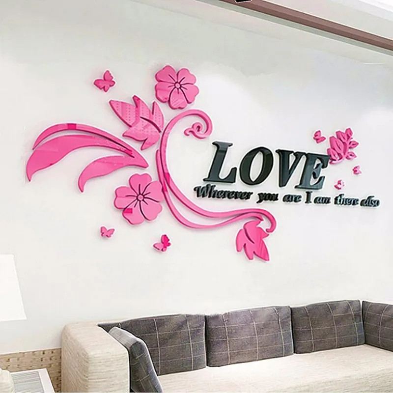 

3D Acrylic Stereo Mirror Wall Sticker, Creative Romantic Flower Vine, Bedroom Background Decoration, Living Room and Marriage