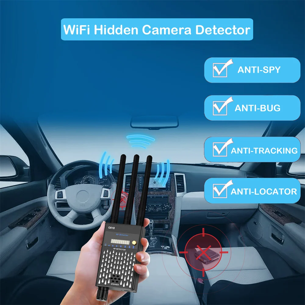 

Professional RF Signal Detector Anti-spy Hidden Camera Detect Lens WiFi Signal GPS Tracker Finder GSM Audio Bug Finder Scanner