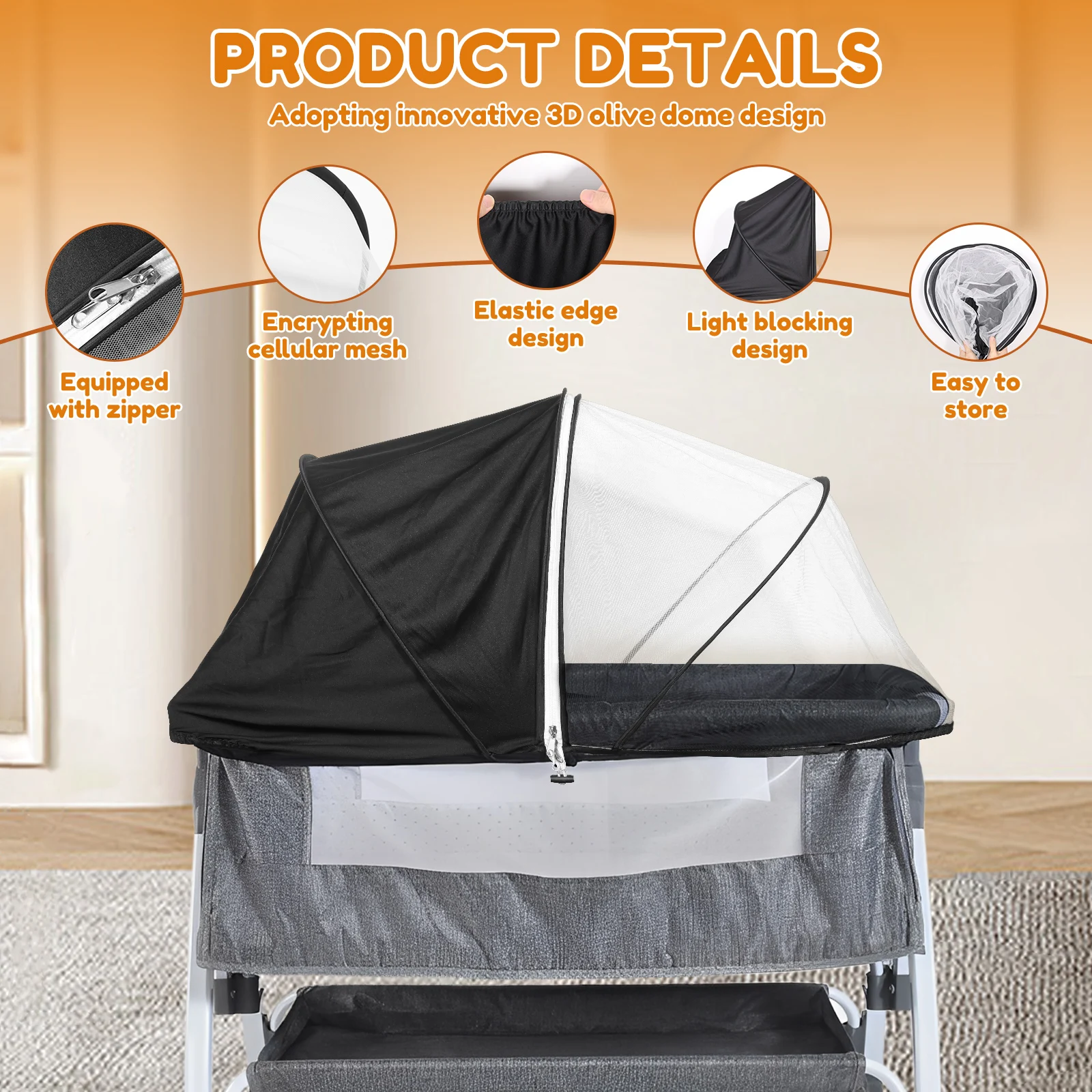 Bassinet Mosquito Net with Zipper Breathable and Dense Honeycomb Mesh Bassinet Cover Crib Netting Mesh Mosquito and Pet Proof