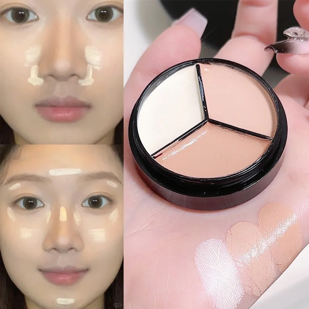 Creamy 3-in-1 Concealer Palette Full Coverage Oil-Control Long-Lasting for Dark Spots Redness & Pores Primer & Contour Cosmetic