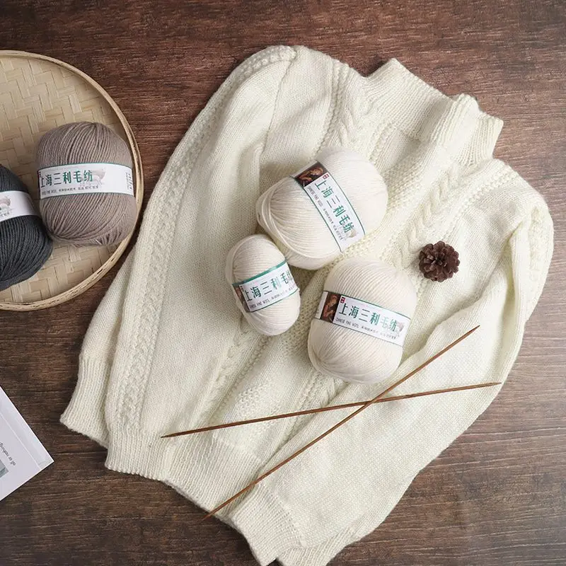 손 뜨게 스웨터용 두꺼운 양모 털실, 스카프 모자, 가디건 코트, DIY 실, 부드럽고 따뜻하고 두껍고 편안한 카멜 화이트, 500g/세트