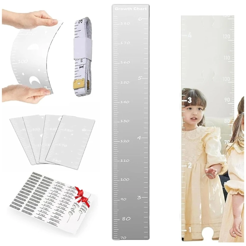 Foldable Children Growth Chart Mirror with Sticker for Accurate Height Measurement Wall Puzzle Growth Chart Mirror KXRE