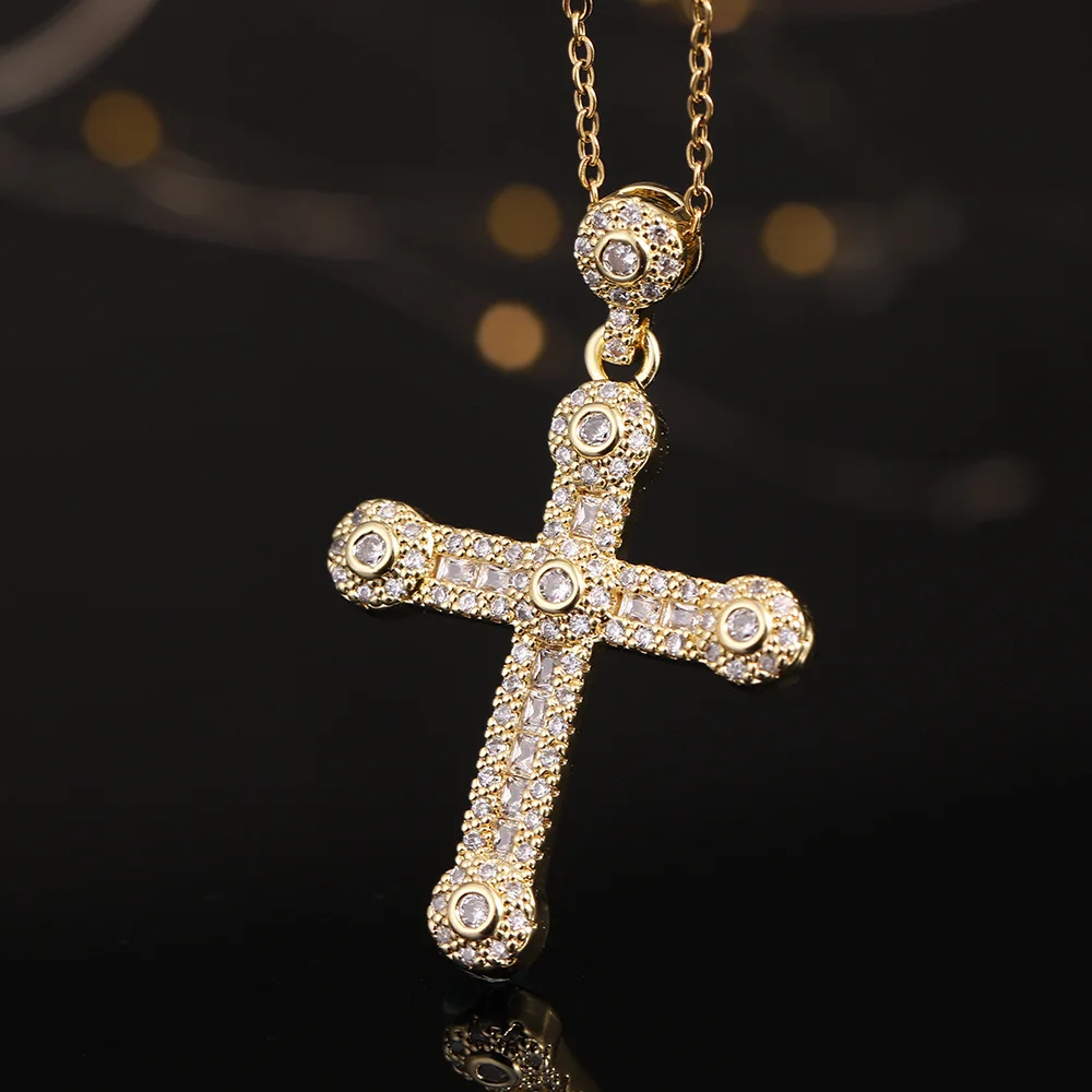 

New Necklace Women's 18k Gold Plated Colorful Crystal Zircon Cross Pendant Popular Fashion Jewelry Lovers' Gift
