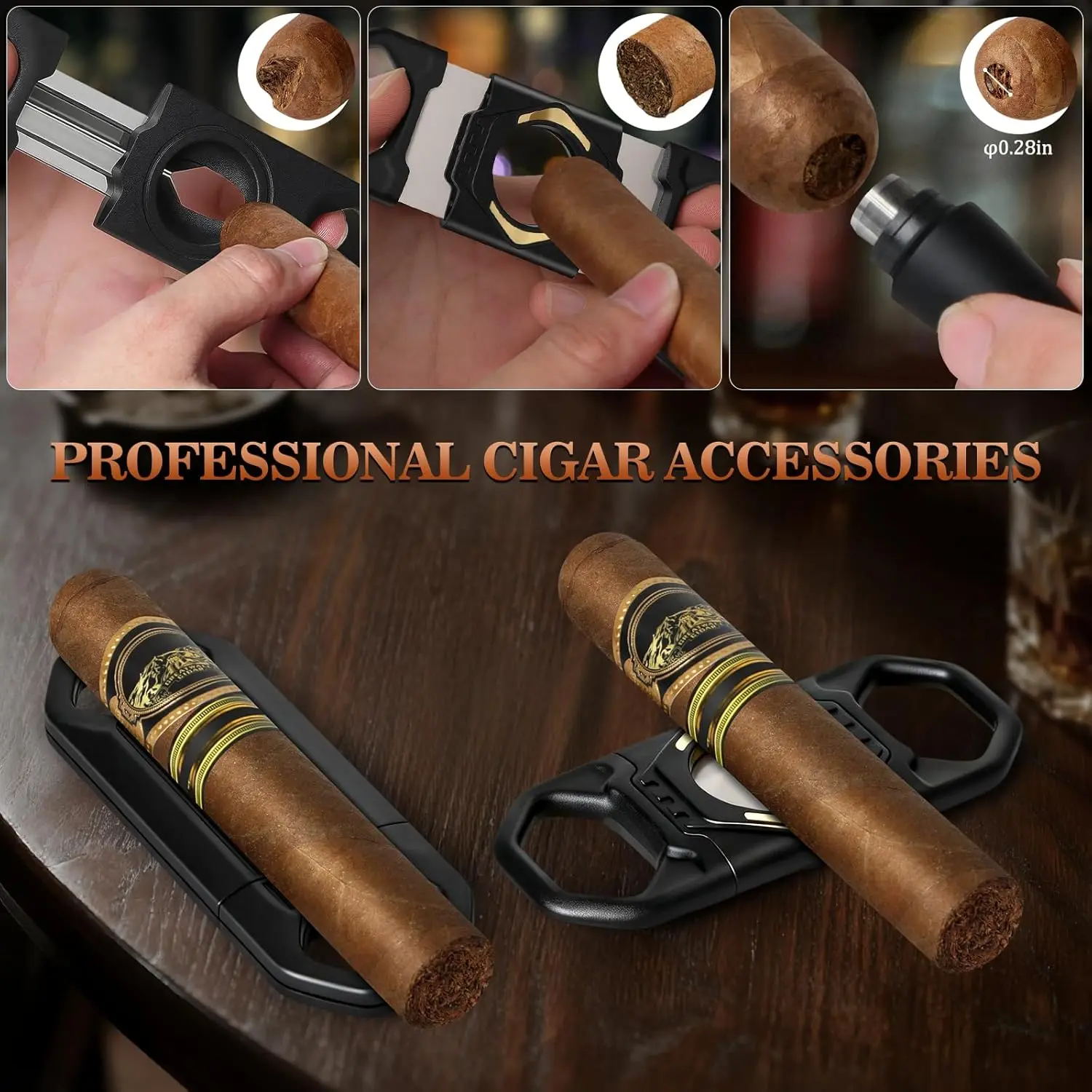 Luxury Leather Cigar Travel Case with Cutters and Puncher