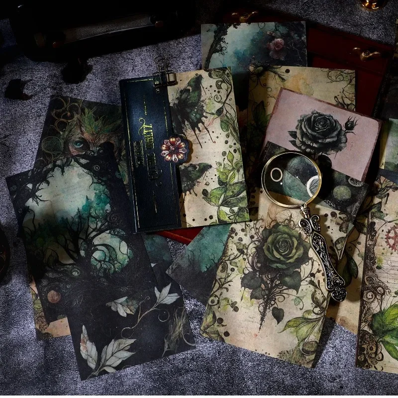 20Pcs Dark Gothic Forest Scrapbooking Material Papers DIY Junk Journal Retro Rose Collage Album Background Craft Supplies Paper