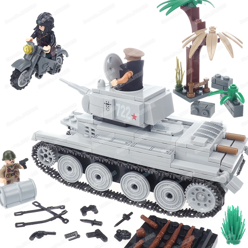 

Military BT-7 Fastly Tank Building Block Assembled WW2 Scenes Infantry Figures Weapons Equipment Armor Model Child Gift Boy Toys