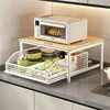 Modern kitchen microwave rack storage rack - sturdy solid wood and metal structure, space-saving countertop storage rack 4