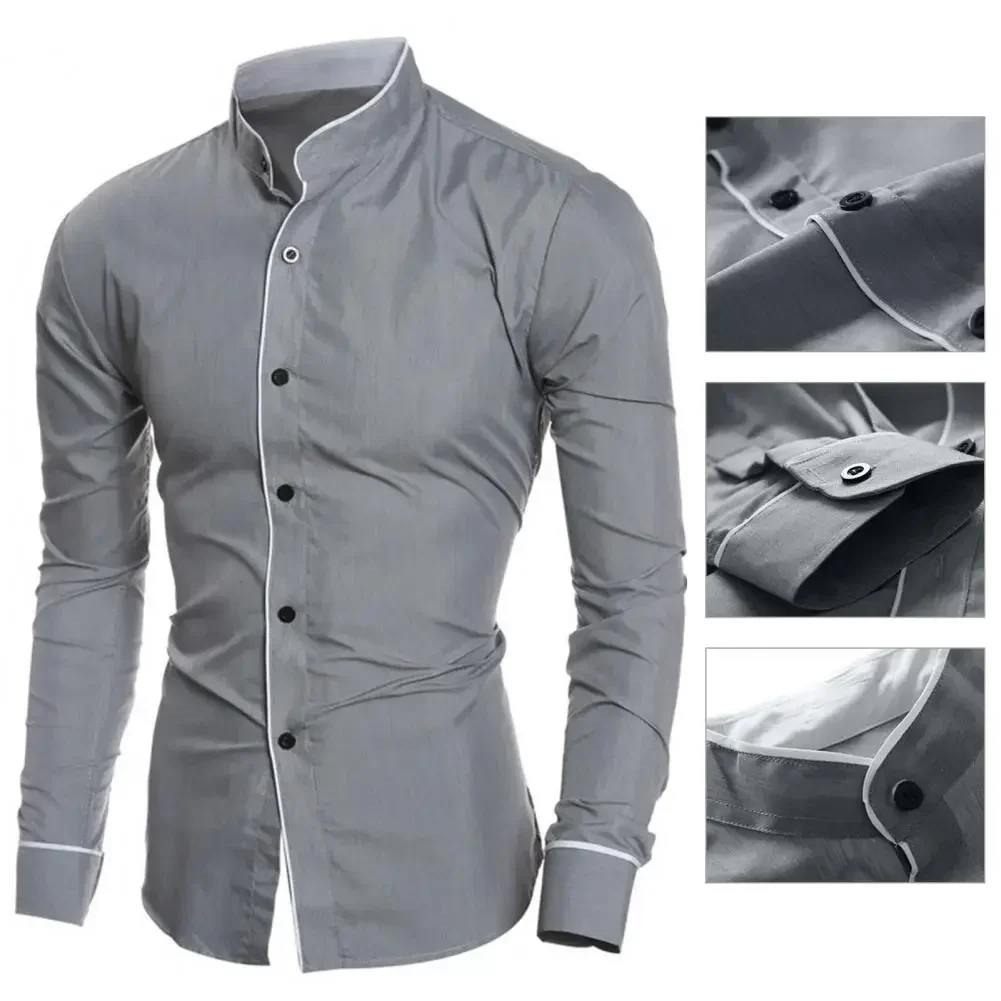 

Trendy Men Shirt Slim Male Shirt Soft Anti-wrinkle Casual Contrast Color Line Male Shirt